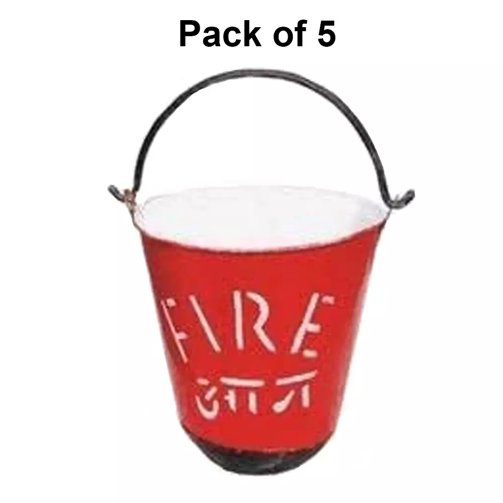 Atasee Fire Bucket Mild Steel 9 L Capacity Conical Shape for Control Fire, (Pack of 5 Pcs)
