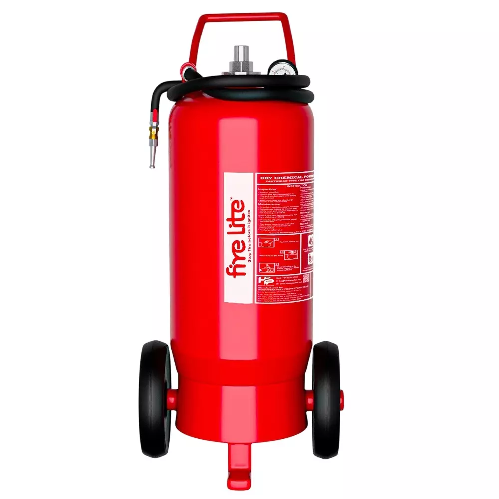 FIRE LITE 25, 50 & 75 kg DCP Powder Fire Extinguisher with Wheel Mount Red