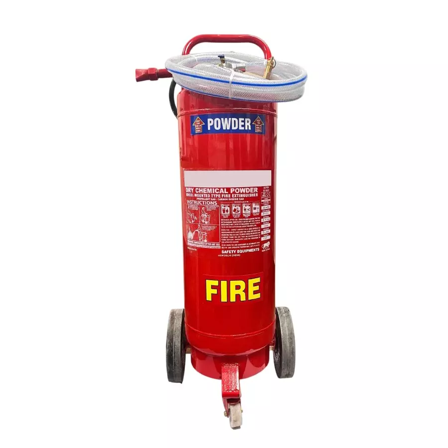 RENEVO ABC/DCP Fire Extinguisher Cartage Epoxy Polyester Powder Coating Trolly Mounted Red