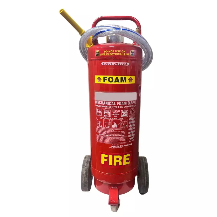 RENEVO AFFF Fire Extinguisher 45 Kg with 2 Kg Outer Co² Epoxy Polyester Powder Coating Trolly Mounted Red