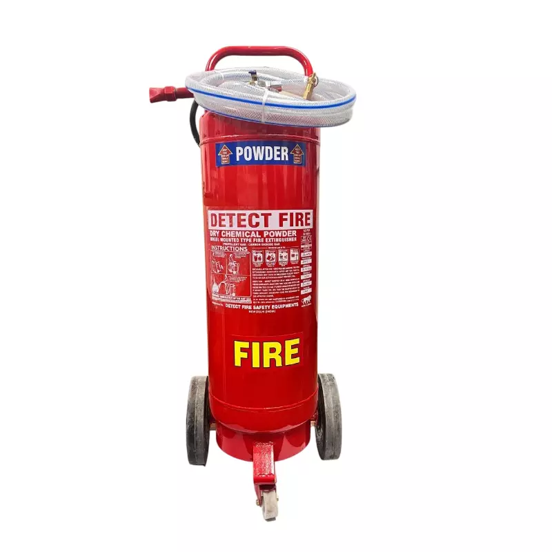 Detect Fire 50 Kg Fire Extinguisher with Trolly Mounted ABC/DCP Powder Mild Steel Red