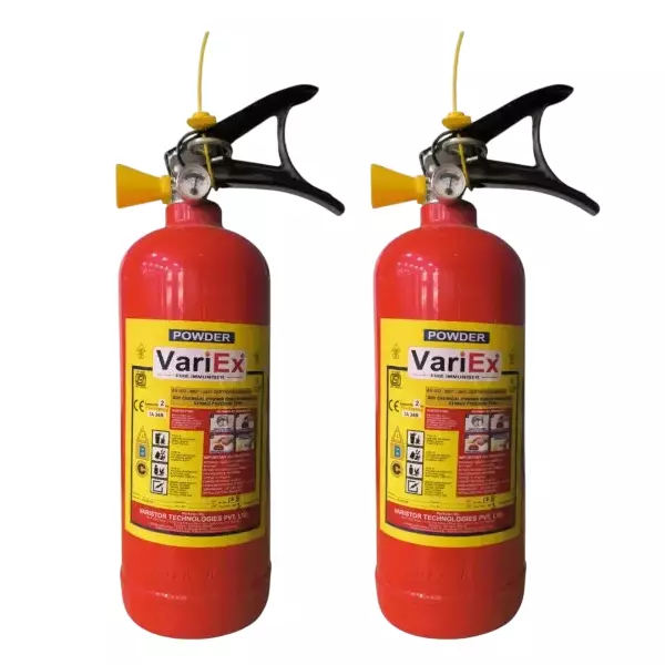 Variex 2 Kg ABC Powder Type Fire Extinguisher Red with 35 Bar Test Pressure, VFE-2ABC_2 (Pack of 2)