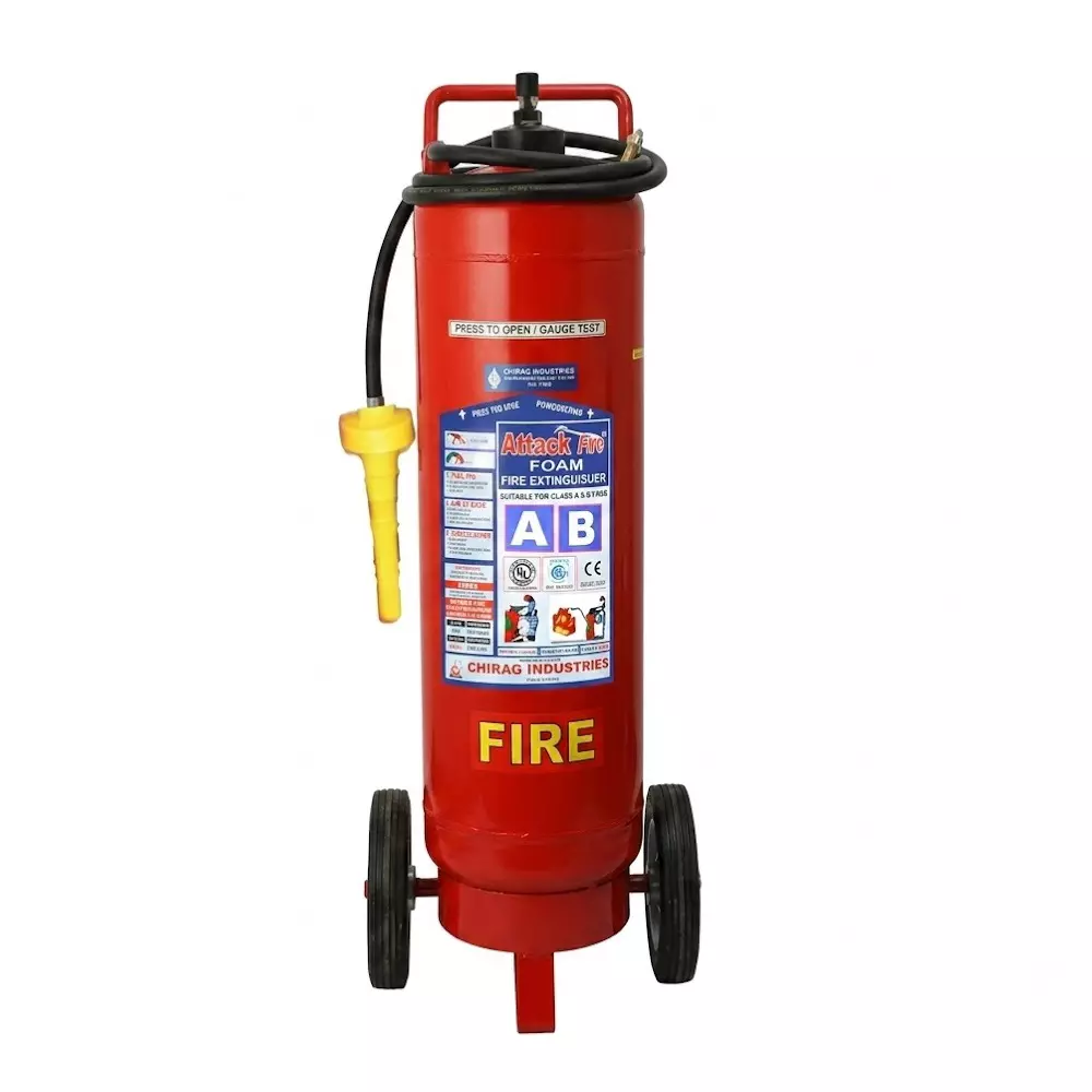 Attack Fire AFFF Mechanical Foam Cartage Fire Extinguisher Iron 45 Kg Capacity Red for Home, Office, Shop, Warehouse, And Industrial Areas