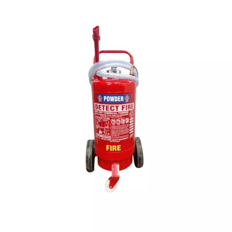 Detect Fire 25 Kg Fire Extinguisher with Trolly Mounted Stored Pressure ABC/DCP Powder Mild Steel Red