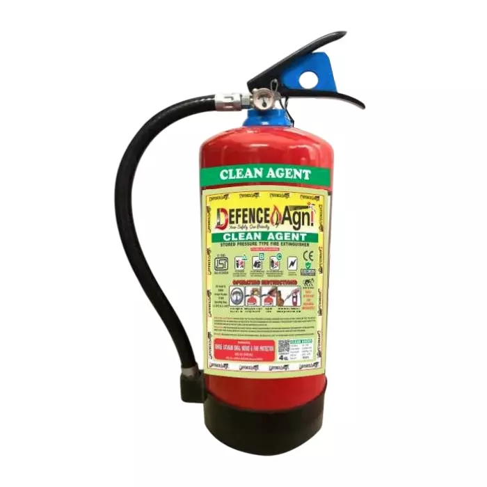 Defence Agni 6 Kg Fire Extinguisher Clean Agent HFC236FA/HFC227EA Squeeze Grip Mild Steel Body Red