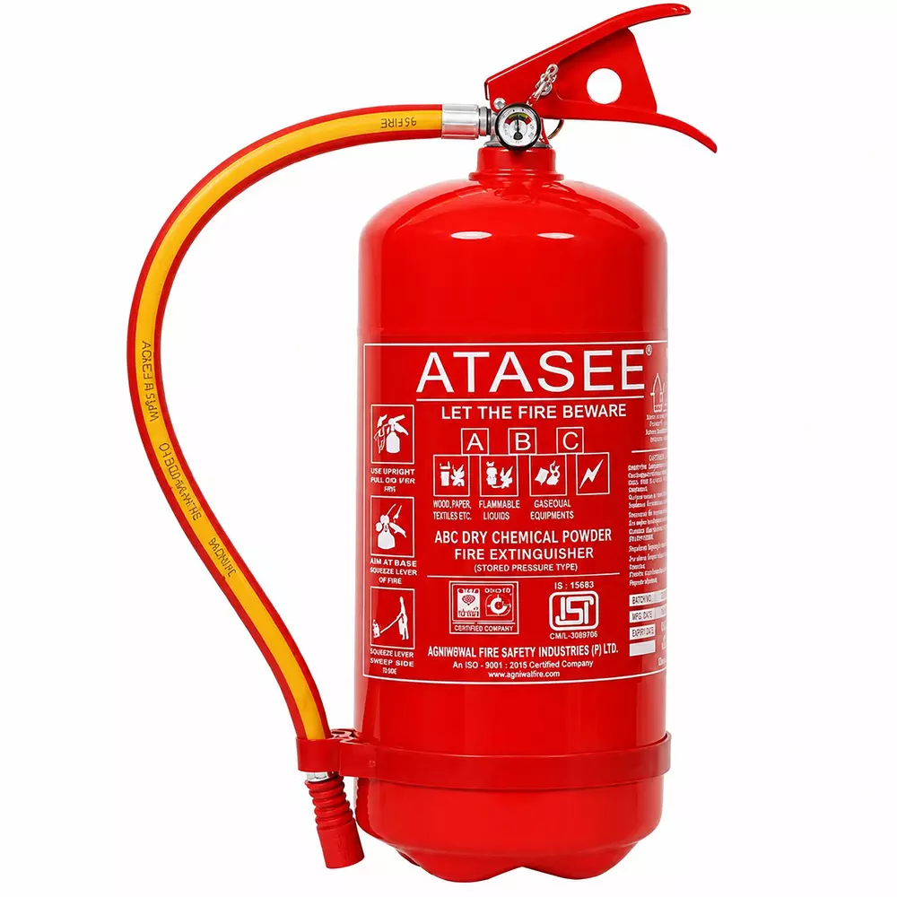 Atasee ABC Fire Extinguisher 90 % Powder Purity Mild Steel 9 Kg Capacity Red for Home, Office, Shop, Warehouse, And Industrial Areas