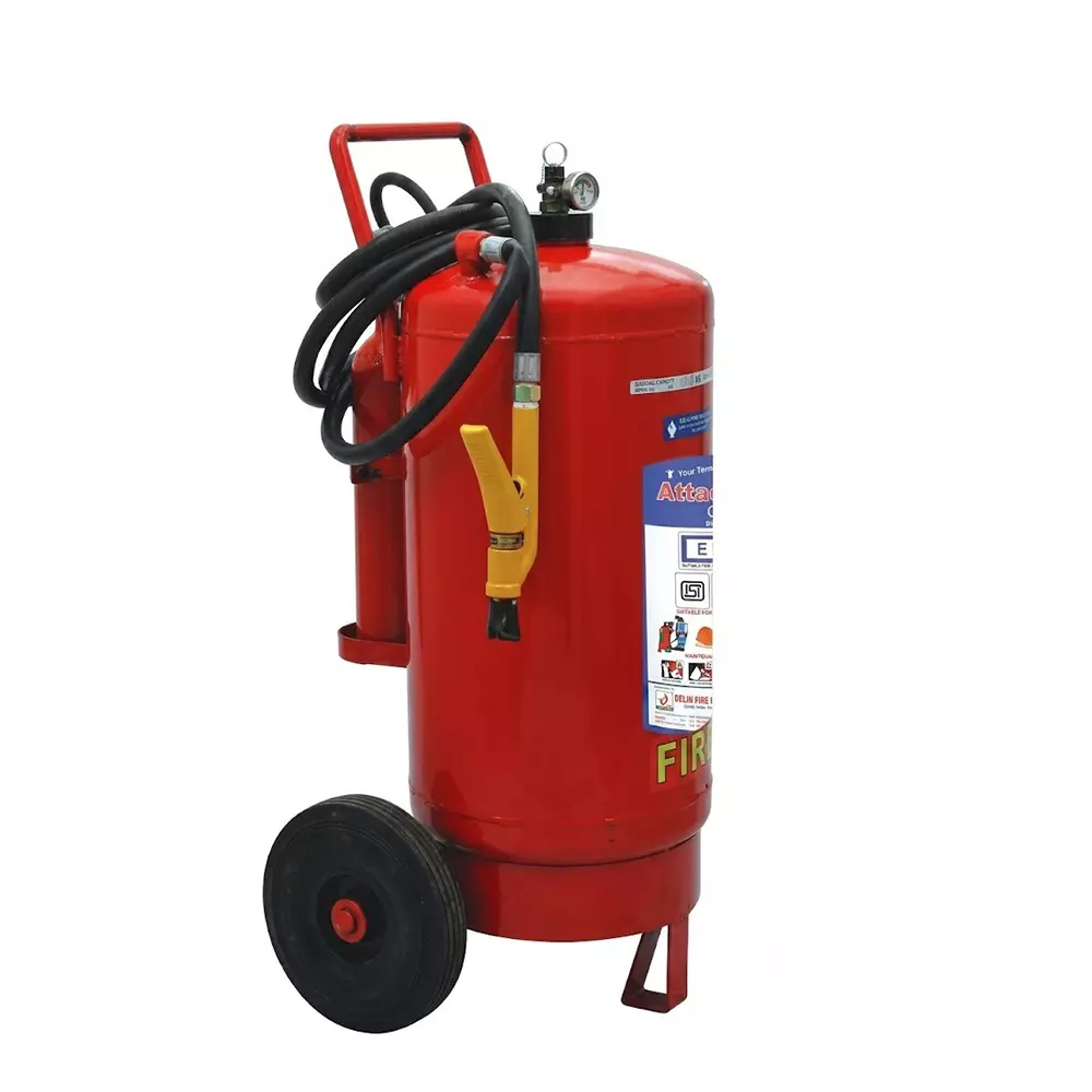 Attack Fire AFFF Mechanical Foam Fire Extinguisher Iron 45 Kg Capacity with 2 Kg Co2 Trolley Red for Home, Office, Shop, Warehouse, And Industrial Areas