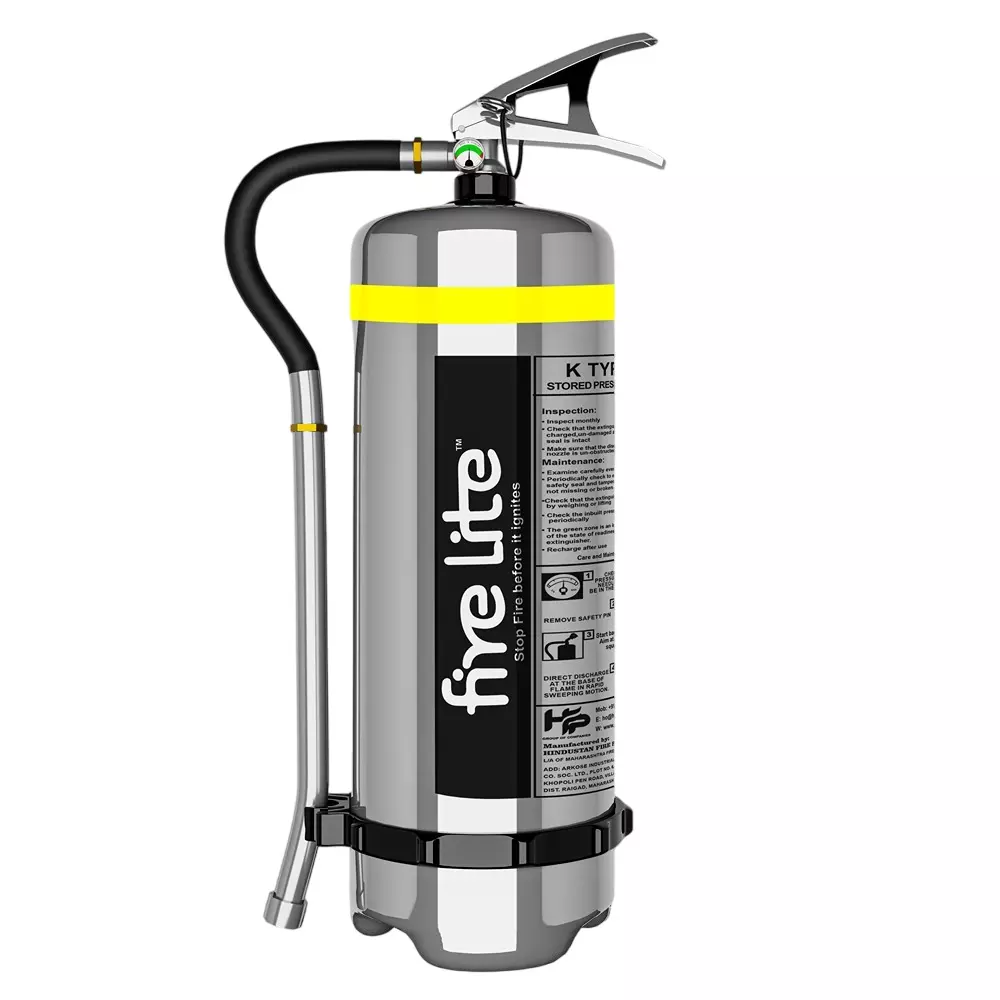 FIRE LITE 9 L Wet Chemical Fire Extinguisher Kithen Type Chrome, FE38