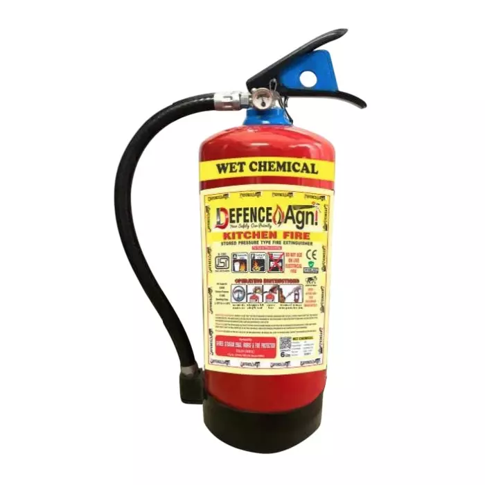 Defence Agni 9 Kg Fire Extinguisher Kitchen Type Wet Chemical Squeeze Grip Mild Steel Body Red
