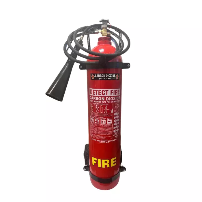Detect Fire 22.5 Kg Fire Extinguisher with Trolly Mounted CO² Gas Mild Steel Red