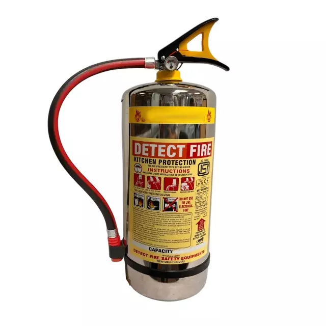 DETECT FIRE 6 Kg Fire Extinguisher Clean Agent HFC236FA/HFC227EA Squeeze Grip Stainless Steel Body Chrome