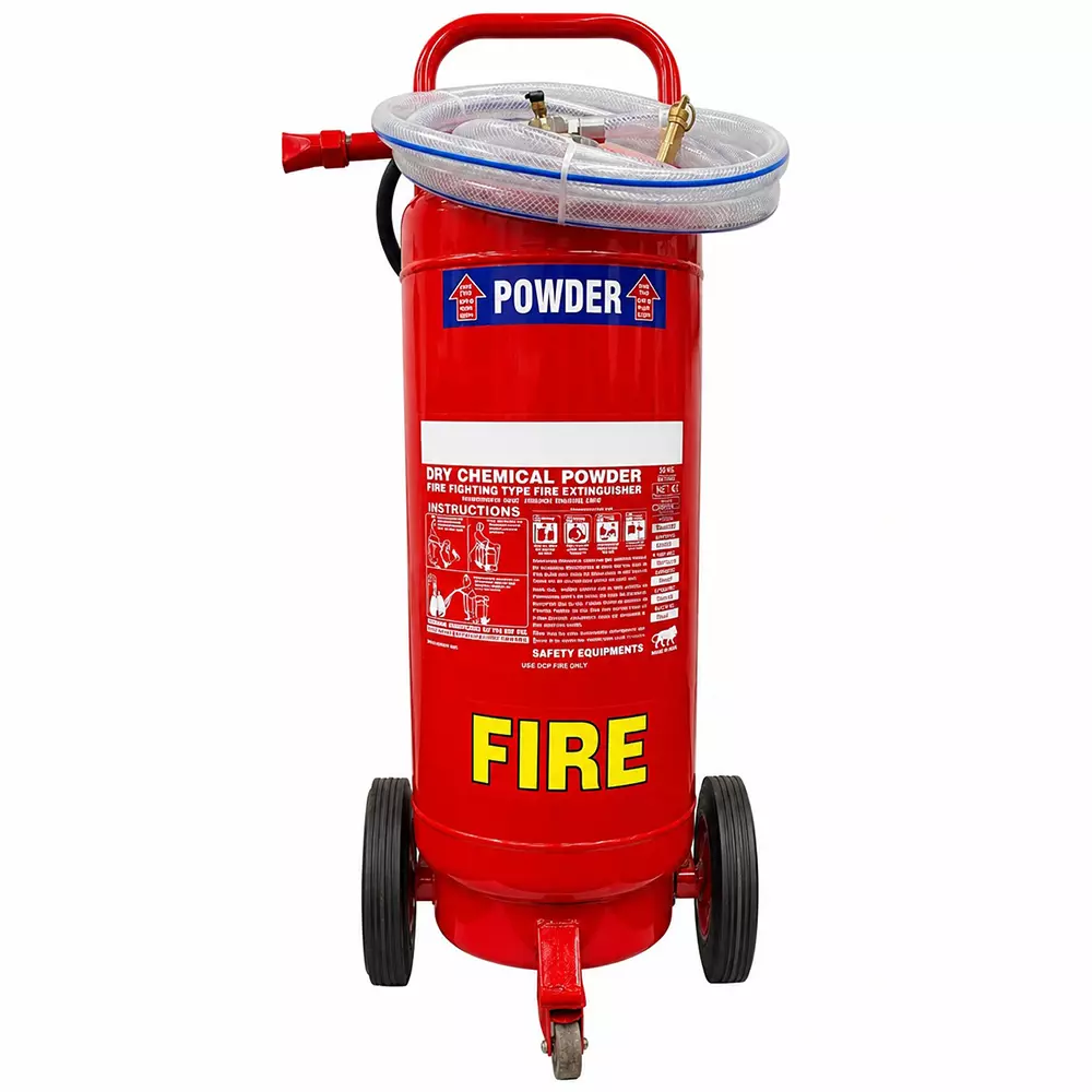 Atasee ABC/DCP Fire Extinguisher Trolley Mounted Mild Steel 50 Kg Capacity Red for Home, Office, Shop, Warehouse, And Industrial Areas