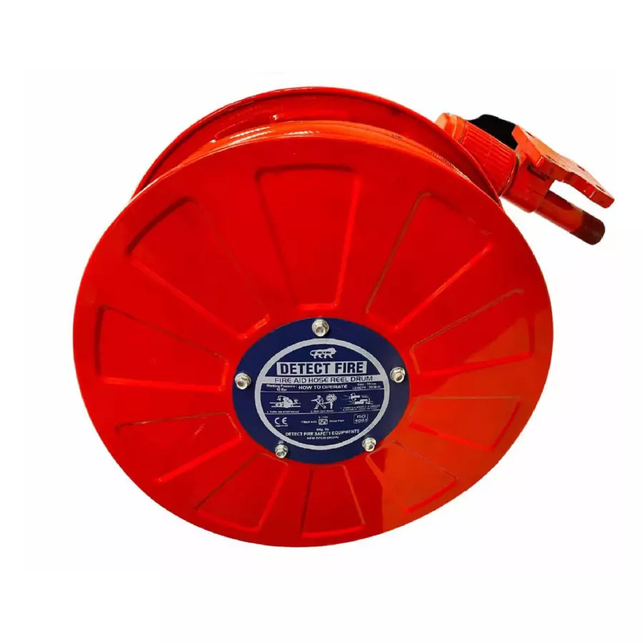 DETECT FIRE Malaysian First-Aid Hose Reel Drum Inlet 20 mm Compact Type M.S. Sheet Red with Pipe and Brass Nozzle