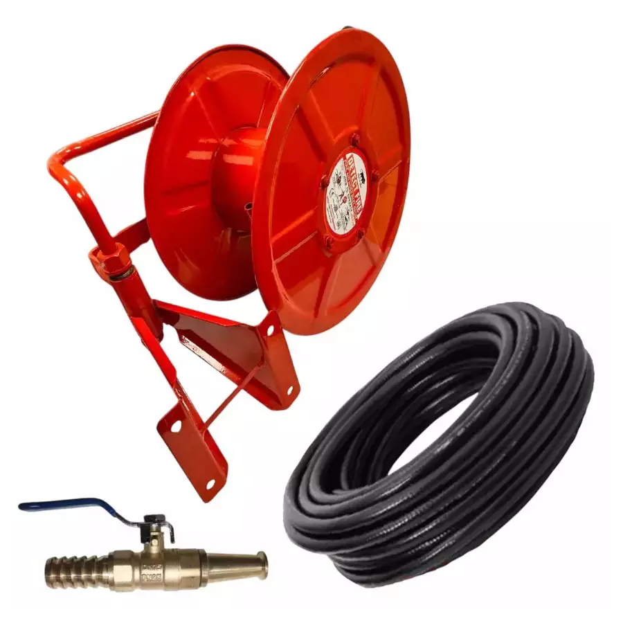DETECT FIRE ISI First-Aid Hose Reel Drum Inlet 20 mm Brass Nozzle with 30 m Hose Swinging (180° Wall Mounting)