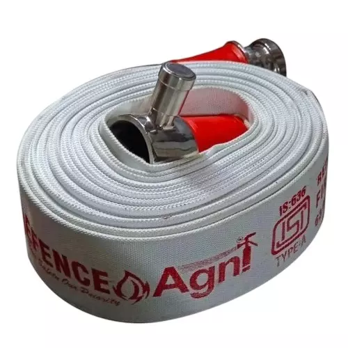 Agni-X A Type Fire Hose Pipe with SS Coupling 10 Bar Working Pressure White Reinforced Rubber Lined 30 m Pipe Length for Fire Fighting