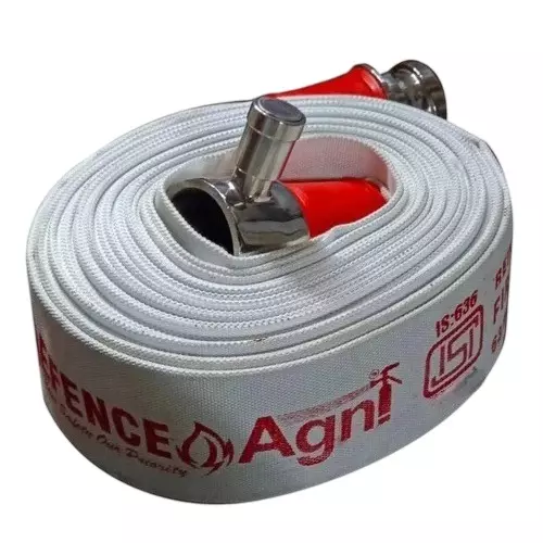 Agni-X 3 Type Fire Hose Pipe with SS Coupling White Reinforced Rubber Lined 15 m Pipe Length for Fire Fighting