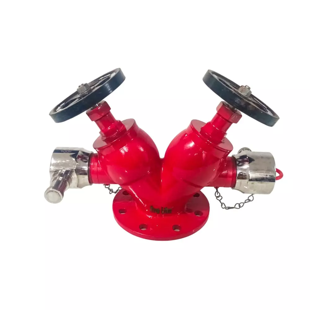 FIRE LITE Double Hydrant Vale 63 mm Stainless Steel (SS 304) Red & Chrome, FH03