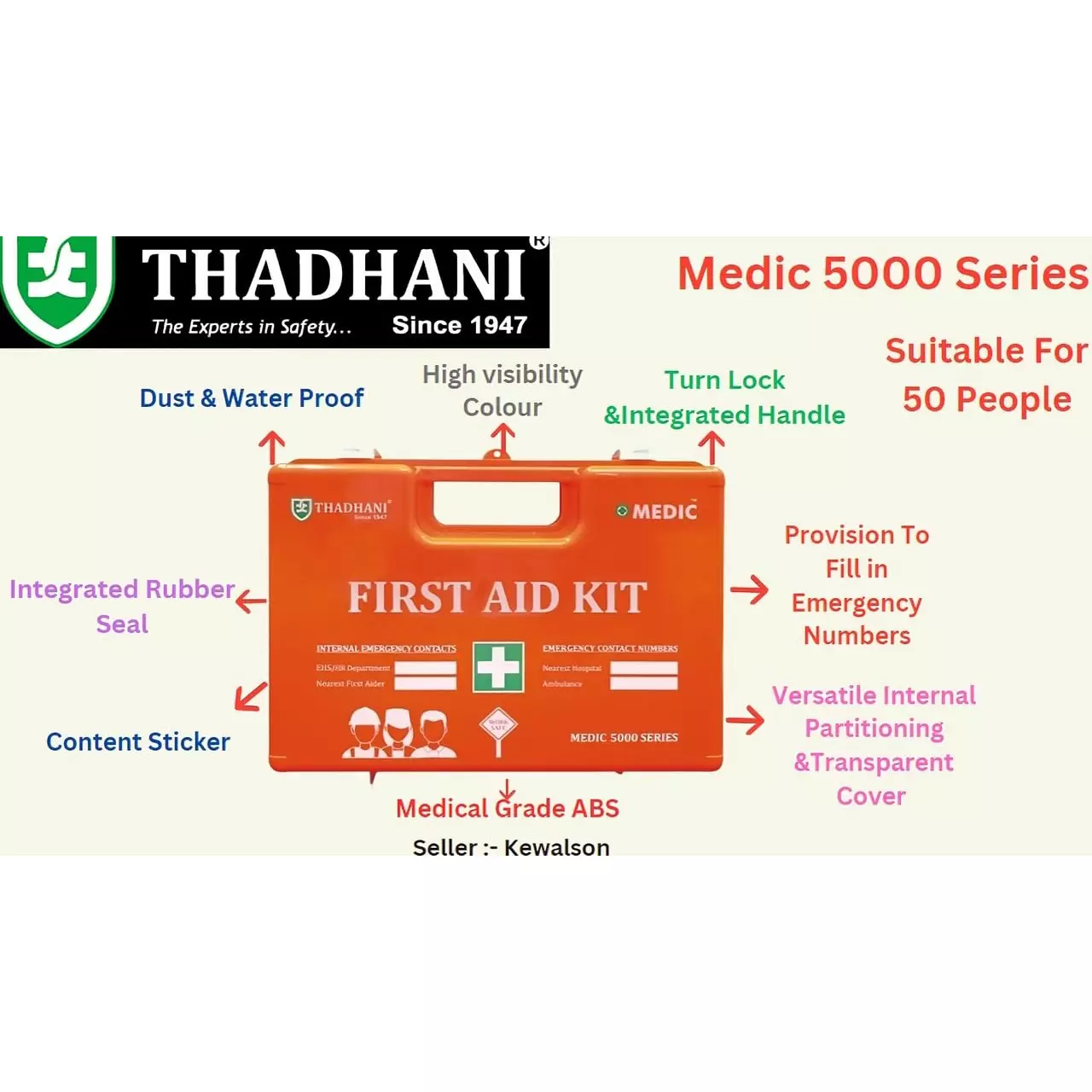 THADHANI MEDIC 5000 Series All-in-One First Aid Kit Box 32x22x13 cm, Orange