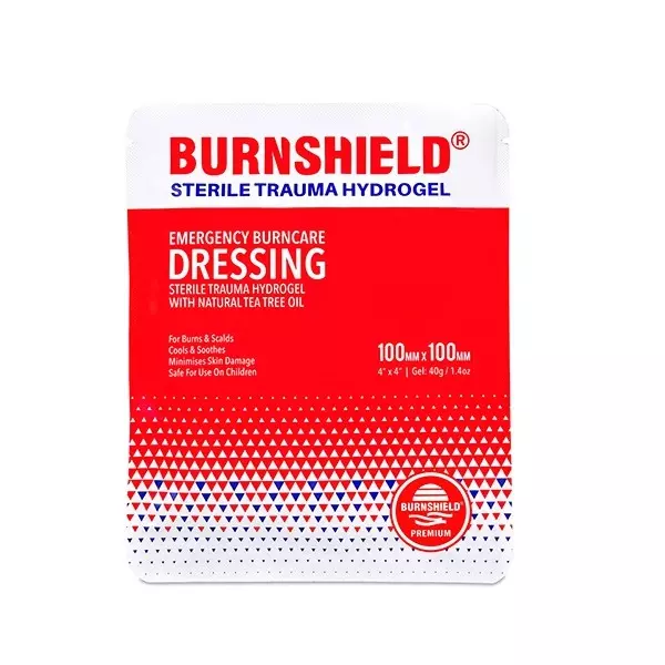 Burnshield Emergency Burncare Dressing Sterile Trauma Hydrogel with Natural Tea-Tree Oil 4x4 inch (Pack of 20 Pcs)