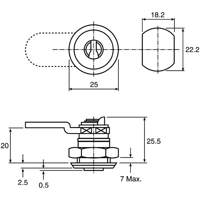 Steinbach & Vollman Cylinder Key Lock Brass, 20 mm Panel to Tongue Depth, 18.2x22.2 mm Panel Cutout, 44880020