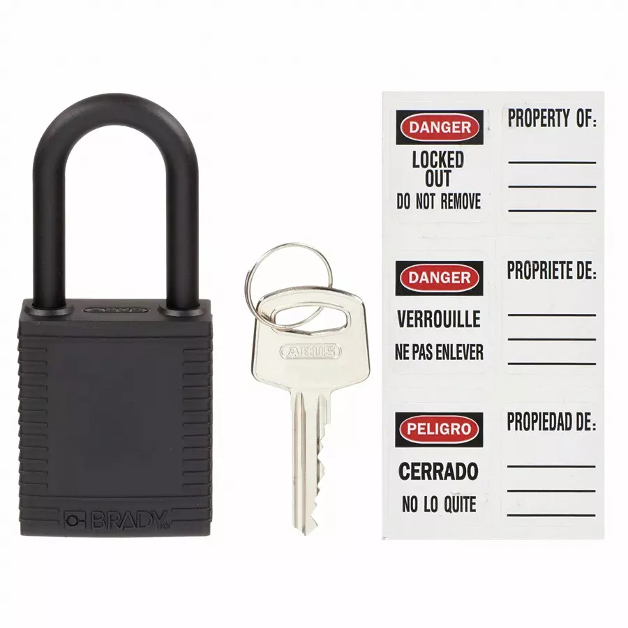 BRADY Lockout Padlock with 3 Keys Nylon Black, 39N239 (Set of 3 Pcs)