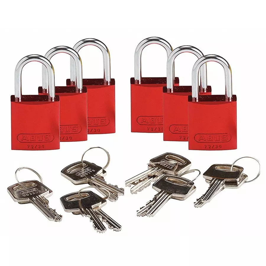 BRADY Lockout Padlock with 12 Keys Aluminum Red, 24UY65