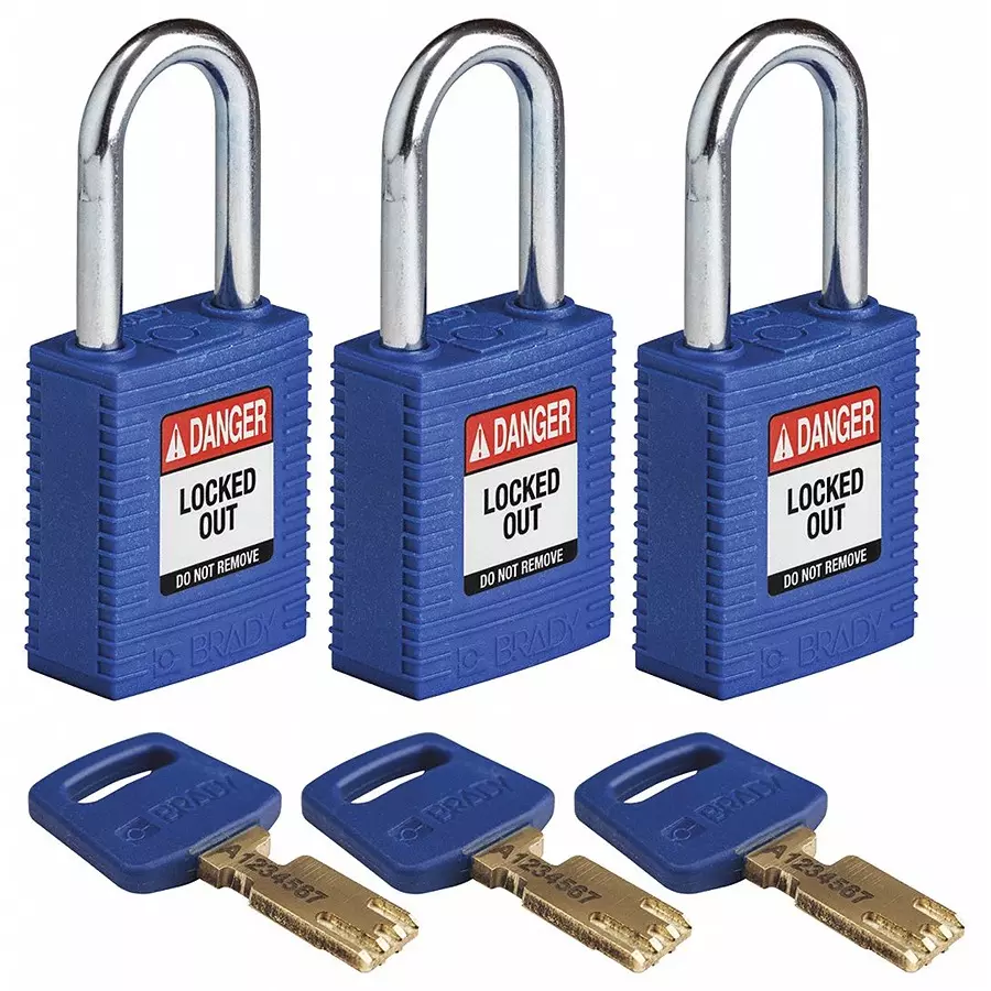 BRADY Lockout Padlock with 3 Keys Nylon Blue, 55JX62 (Set of 3 Pcs)