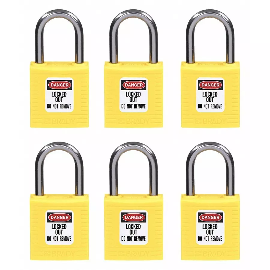 BRADY Lockout Padlock with 6 Keys Nylon Yellow, 39N190 (Set of 6 Pcs)