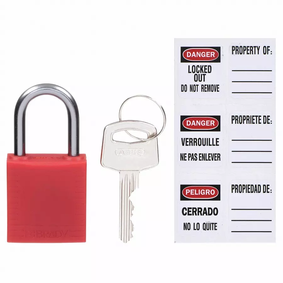 BRADY Lockout Padlock Keyed Different Nylon Compact Body Size Aluminum Std Red, 39N188