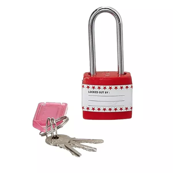 AKTION Long Shackle Red Safety Lockout Station Padlock with 3 Keys, AK-JPL-105 (Pack of 5 Pcs)
