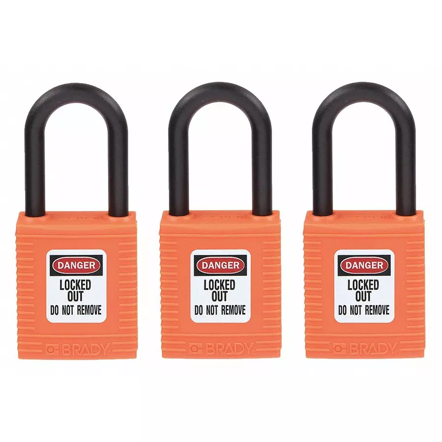 BRADY Lockout Padlock with 3 Keys Nylon Orange, 39N238 (Set of 3 Pcs)