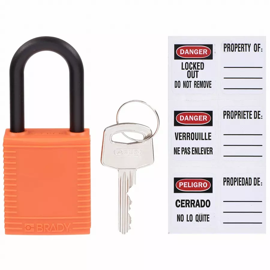 BRADY Lockout Padlock with 3 Keys Nylon Orange, 39N238 (Set of 3 Pcs)