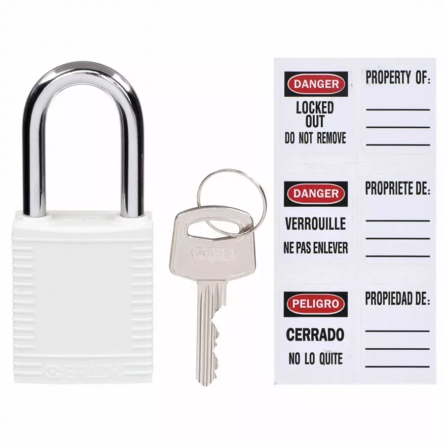 BRADY Lockout Padlock with 6 Keys Nylon White, 39N160 (Set of 6 Pcs)
