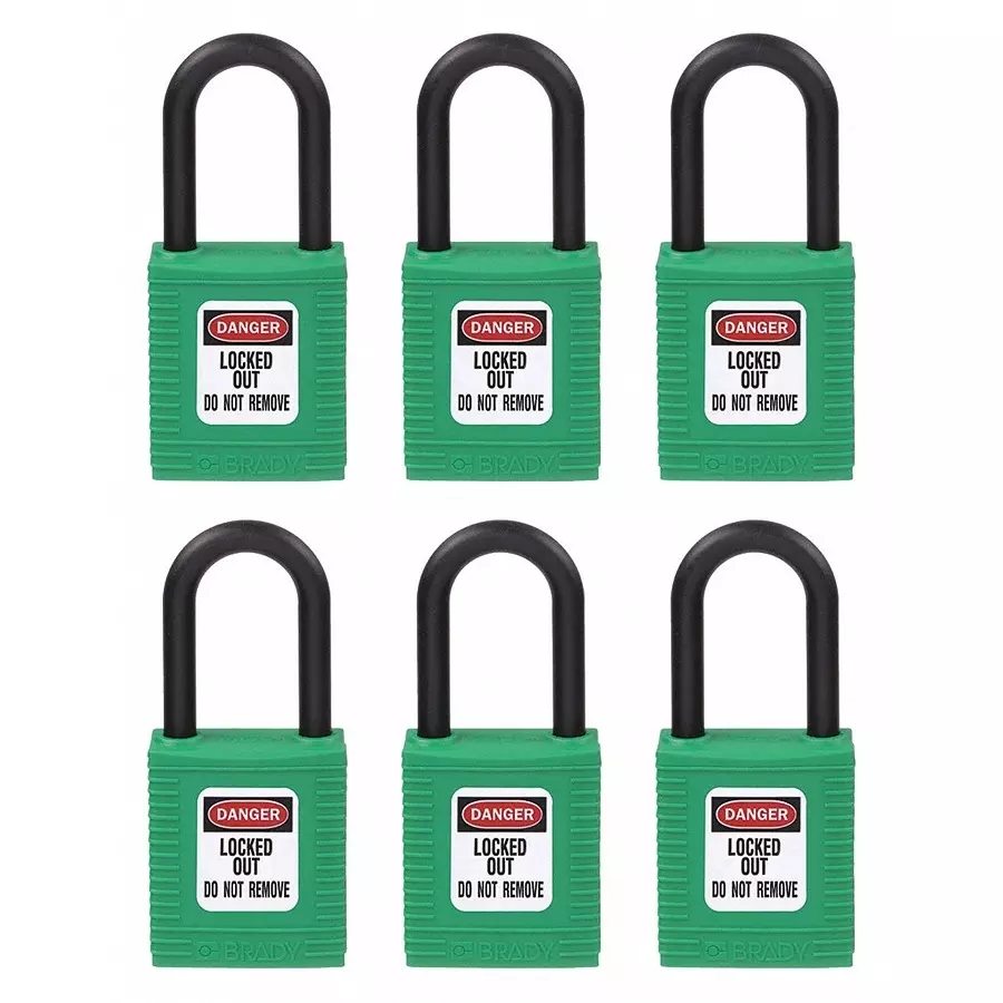 BRADY Lockout Padlock with 6 Keys Nylon Green, 39N246 (Set of 6 Pcs)