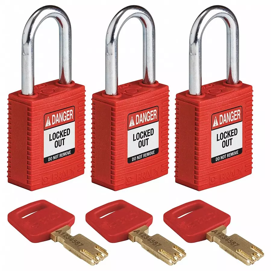 Buy BRADY Lockout Padlock with 3 Keys Nylon Red, 55JX59 (Set of 3 Pcs ...