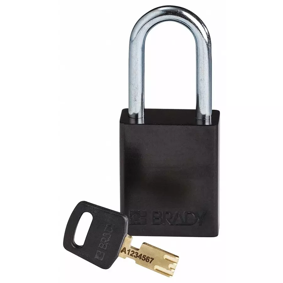 BRADY Lockout Padlock with 1 Key Aluminum Black, 55JY18