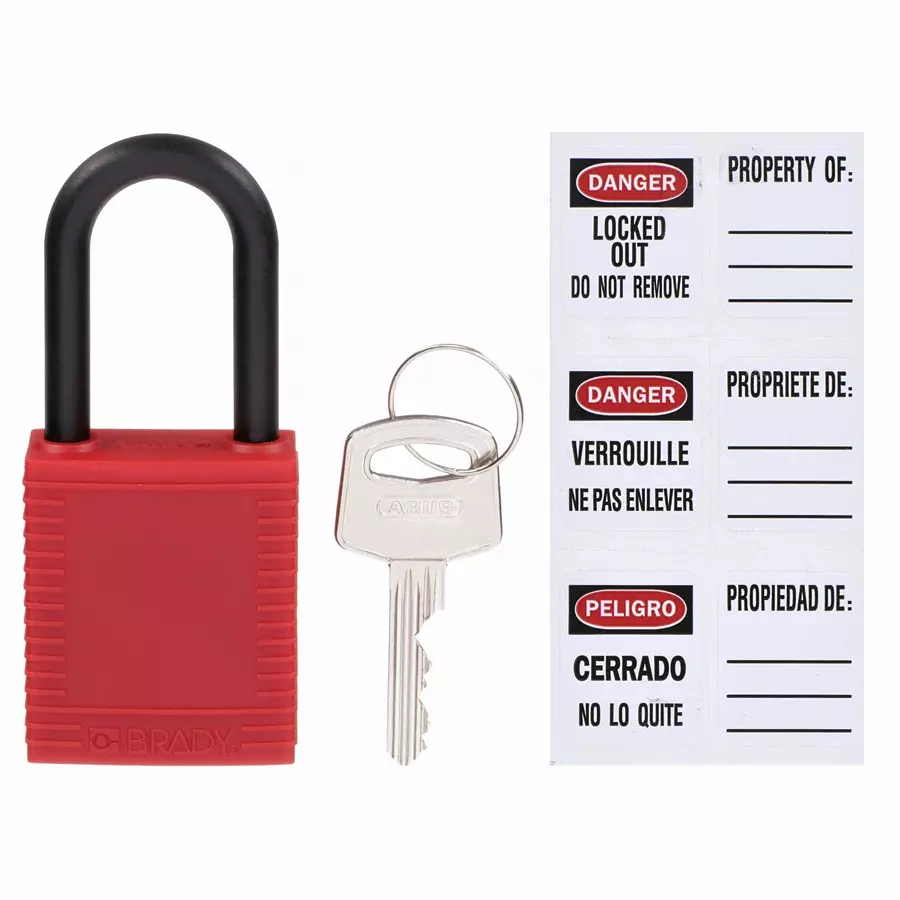 BRADY Lockout Padlock with 1 Key Nylon Red, 39N216