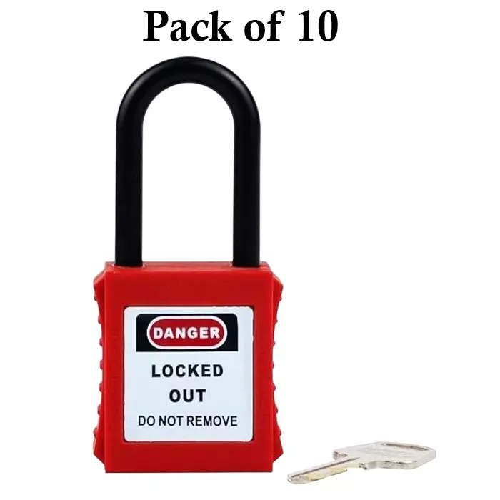 Asian Loto OSHA Safety Padlock with Di-electric Shackle Different Key 38–40 mm Size, ALC-OLPN-D (Pack of 10)