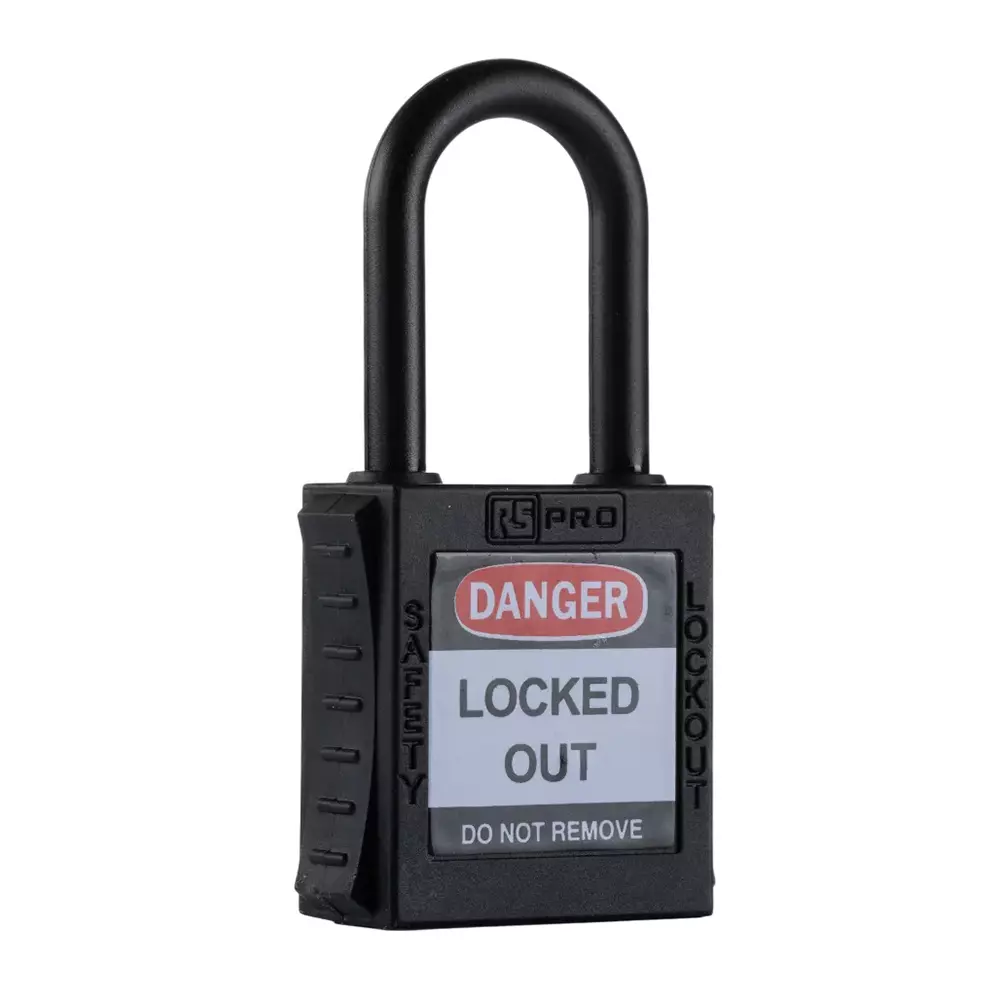 RS PRO Black 1-Lock Nylon Safety Lockout, 6.4 mm Shackle Model No 1963762 (Pack of 6)