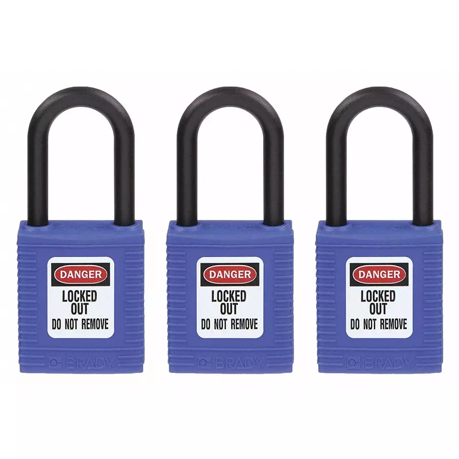 BRADY Lockout Padlock with 3 Keys Nylon Blue, 39N235 (Set of 3 Pcs)