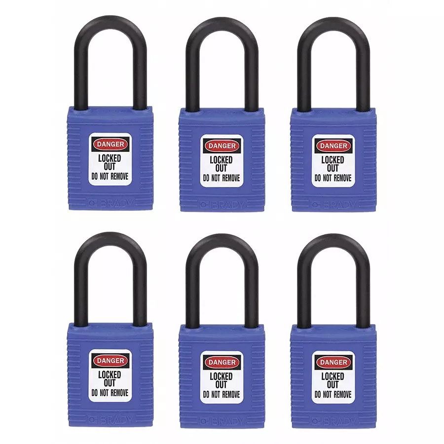 BRADY Lockout Padlock with 6 Keys Nylon Blue, 39N244 (Set of 6 Pcs)