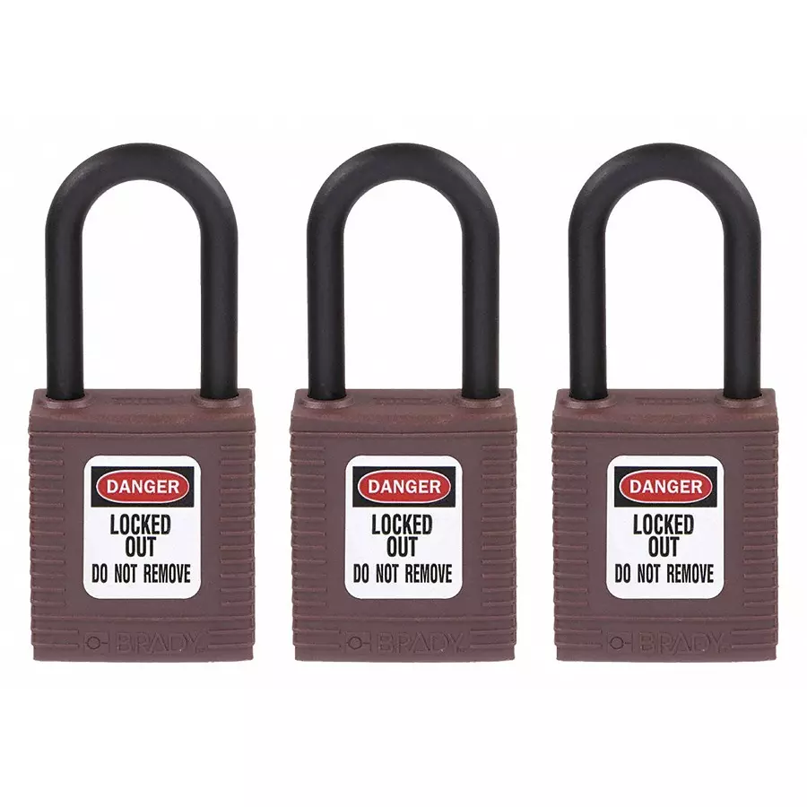 BRADY Lockout Padlock with 3 Keys Nylon Brown, 39N240 (Set of 3 Pcs)