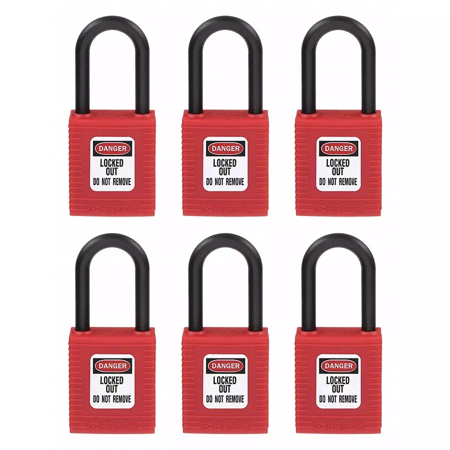 Buy BRADY Lockout Padlock with 6 Keys Nylon Red, 39N243 (Set of 6 Pcs ...