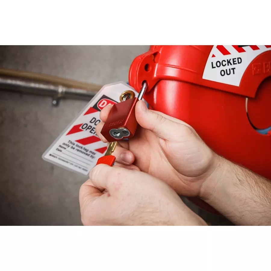 BRADY Lockout Padlock with 1 Key Aluminum Red, 55JY14