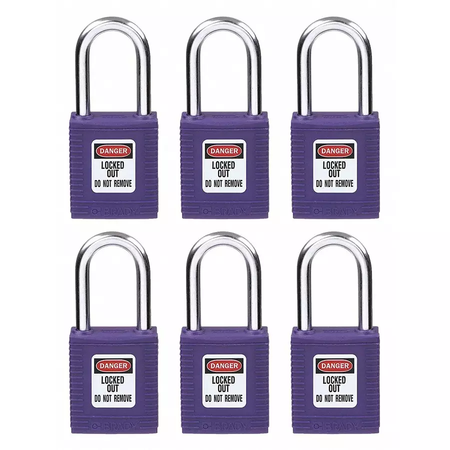 BRADY Lockout Padlock with 6 Keys Nylon Purple, 39N159 (Set of 6 Pcs)