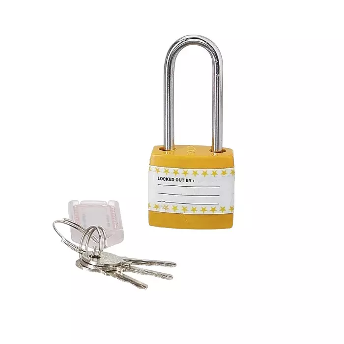 AKTION Long Shackle Yellow Safety Lockout Station Padlock with 3 Keys, AK-JPL-105 (Pack of 5 Pcs)