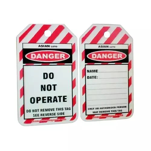 Asian Loto Do Not Operate Lockout Tag Tear-Resistant Laminated Polyester / Plastic High Visibility, ALC –OSPL (Pack of 100)
