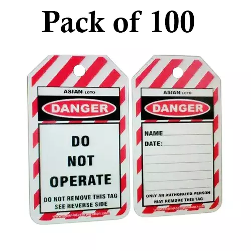 Asian Loto Do Not Operate Lockout Tag Tear-Resistant Laminated Polyester / Plastic High Visibility, ALC –OSPL (Pack of 100)