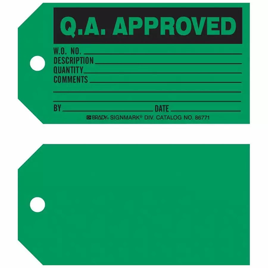 BRADY Inspection Received Tag 76.2 mm (3 Inch) Black & Green, 4ZH22 (Pack of 100)