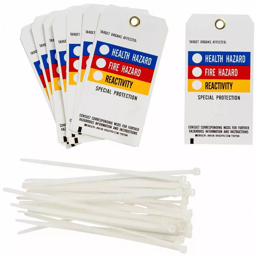 BRADY Black Blue Red Yellow Rectangle Tag 5-3/4 inch, 9K962 (Pack of 25)